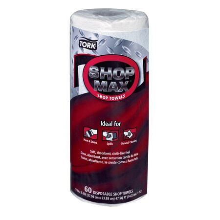 Tork Advanced ShopMax Wiper 450, 11 x 9.4, White, 60/Roll, PK30 450160